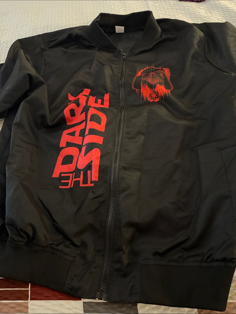 Source Unknown Black Bomber Jacket with Red 'The Dark Side' Graphic